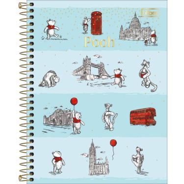 Imagem de Tilibra Caderno Colegial Pooh 160 Folhas 10 Matérias Capa Dura Espiral Dourado FSC