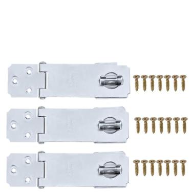 Imagem de Dobradiça Porta Cadeado Fecho Trinco Zincado 3,5" Para Portão Gaveta Armário | Silvana | Kit 03 Un