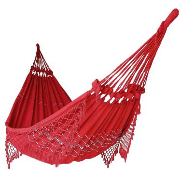Imagem de 	Rede de Dormir Casal Balanço de Algodão Reforçada 3,80m x 1,50m Vermelho
