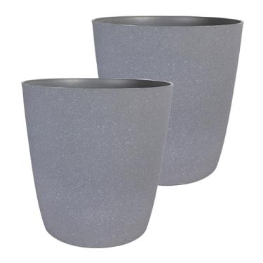 Imagem de The HC Companies Vaso redondo autoirrigável Santa Fe de 30,5 cm - Vaso decorativo leve com orifício de drenagem para uso interno e externo, cinza seixo (pacote com 2)
