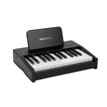 Imagem de JALOKEE Teclado de piano infantil, piano digital para crianças, instrumento musical educativo de brinquedo, piano de madeira para meninos e meninas acima de 3 anos (preto, 25 teclas)