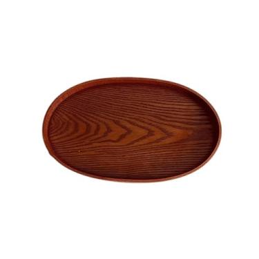 Imagem de Bandeja de serviço Bandeja oval retrô de madeira, bandeja de sobremesa para casa, café da manhã, sala de estar, mesa de café, bandeja de frutas, madeira sólida, armazenamento Bandeja decorativa