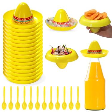 Imagem de Uiifan Conjunto de 12 peças de colheres de sorvete em forma de chapéu de festa mexicana, tigelas de sorvete festivas de plástico de 227 g, mini copos de lanche de sudae de sobremesa para suprimentos