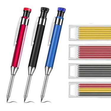 Imagem de MROOFUL Lapiseira retrátil de metal de 2,8 mm com refis para apontador de lápis de marca de carpinteiro 2B chumbo vermelho preto amarelo