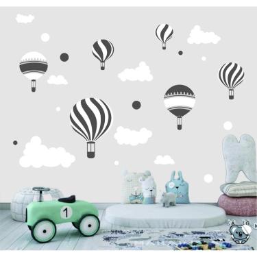 Imagem de Adesivo De Parede Infantil Balões Nuvens Tons De Cinza