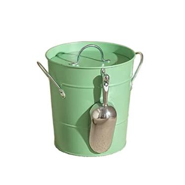 Imagem de FTOQWZXV Balde de gelo isolado de parede dupla de 3,5 litros Baldes de gelo isolados com tampa e colher Baldes de gelo de metal espesso, banheira de bebida de festa para cozinha doméstica