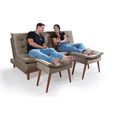 Imagem de Sofá Cama Reclinável Santorini Com Banqueta Puff Veludo Premium Casa I