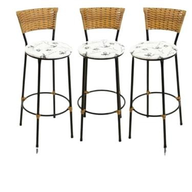 Imagem de kit 3 banquetas alta fibra sintética junco vime cozinha moderna área gourmet(3.bq.alta.imbuia/bra.flo)