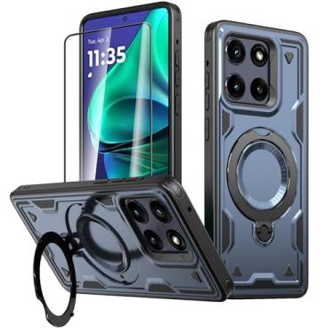 Imagem de Capa para Motorola Moto G Stylus 5G (2025) com protetor de tela, [compatível com MagSafe] [grau militar] suporte de anel macio TPU PC à prova de choque proteção robusta telefone azul