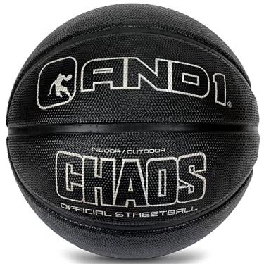 Imagem de AND1 Bola de basquete Chaos Rubber – Tamanho oficial, feita para jogos de basquete em ambientes internos e externos – Vendido vazio (bomba não incluída), tamanho 7, preto