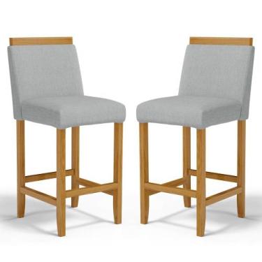 Imagem de Kit Com 2 Banquetas Eloá Madeira Maciça Assento Estofado Para Bancada 