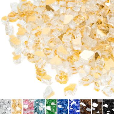 Imagem de Mr. Fireglass Vidro reflexivo de fogo de 1,27 cm para lareira, lareira e paisagismo, ouro brilhante de 4,5 kg