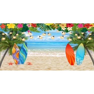 Imagem de Yeele 6 x 3 m, cenário fotográfico de verão, praia, oceano, céu azul, prancha, surfe, palmeiras, tropicais, palmeiras, fundo floral para casamento, sessão de fotos, crianças, férias, Havaí, piscina,