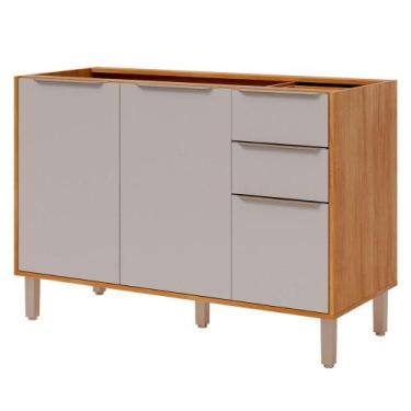 Imagem de Balcão Divina 120 cm Sem Tampo 3 Portas 2 Gavetas - Cinamomo/Off White