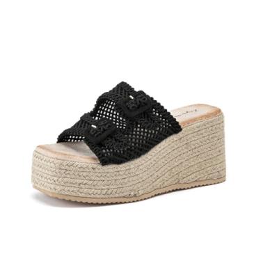 Imagem de Lryweisy Sandálias femininas plataforma de tecido superior alpargatas sandálias confortáveis com fivela ajustável, Preto, 40