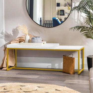 Imagem de Banco Recamier Puff 160cm Industrial Dourado Suede Branco Tampo Quadrado Mdf Branco