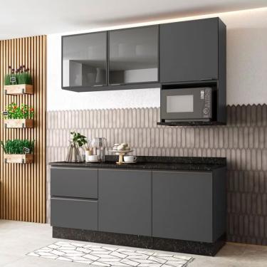 Imagem de Cozinha Compacta Bartira Línea Com 5 Portas, 3 Gavetas E 4 Prateleiras 180cm Grafite