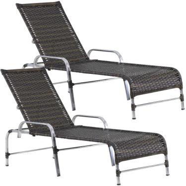 Imagem de Kit 2 Espreguiçadeiras Catar Em Alumínio Trama Original Pedra Ferro