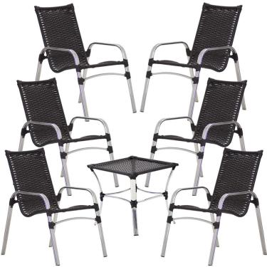 Imagem de Kit 6 Cadeiras Emily E Mesa Alumínio Jardim área Piscina Tabaco