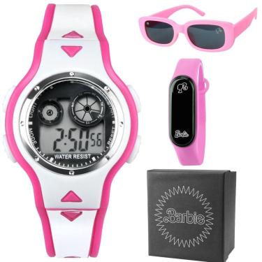 Imagem de Relogio Digital + Infantil Barbie Rosa + Oculos Sol + Caixa Menina Qualidade Premium Ajustavel Data