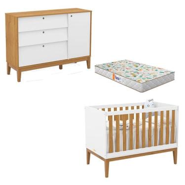 Imagem de Berço Americano E Cômoda Sapateira Unique Branco Soft Freijó Eco Wood Com Colchão Gazin - Matic