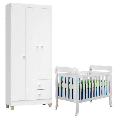 Imagem de Berço Americano Lila E Guarda Roupa Ternura Baby 3 Portas Branco Brilho - Incorplac
