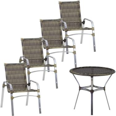 Imagem de 4 Cadeiras Emily E Mesa Alumínio área Piscina Trama Original Cappuccino