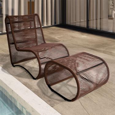 Imagem de Poltrona Espreguiçadeira Portugal Em Alumínio E Cordão Fibra Tabaco