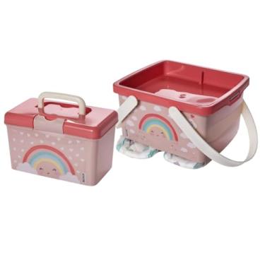 Imagem de Kit Porta Fraldas 4,6l e Maleta Caixa Organizadora Decorada Multiuso Higiene Remédios Infantil Quarto Bebê - Plasútil (KIT Arco-Iris)
