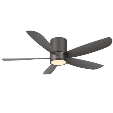 Imagem de LEDLUX Ventilador De Teto 52" Com Luz E Controle Remoto, Embutido Perfil Baixo, Led Regulável, Motor Cc Reversível Silencioso, Para Quarto/Sala/Varanda (Cinza-Escuro)