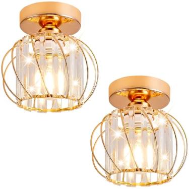 Imagem de Vechoicy Pacote Com 2 Luminárias De Teto Semi-Embutidas, Gaiola Metal, Para Corredor, Fazenda, Lustre Cristal Industrial Banheiro E Cozinha (Dourado, 7,5")