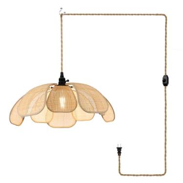 Imagem de ALAISLYC Lustres De Flores Boho Para Sala Jantar, Luminárias Pendentes Vime Estilo Fazenda, Lustre Meninas, Luminária Quarto Trançada À Mão, Pendente Com Tomada Regulável, Ilha Cozinha