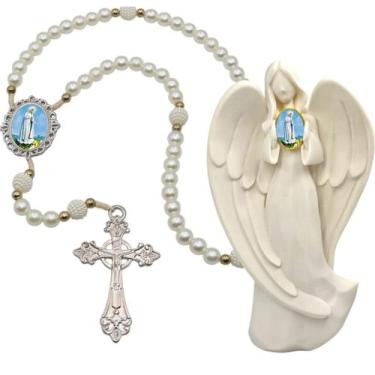Imagem de Terço Oraçao Luxo com Imagem Anjo Nossa Senhora de Fatima Decoração Ca