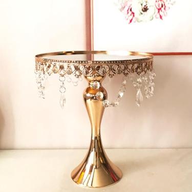 Imagem de Loticy Suporte Para Bolo Redondo Com Espelho Dourado De 8" E 20 Cm, Cupcakes, Pedestal Metal Cristais, Prato Queijo Sobremesas Festas, Decoração Casamento, Aniversário, Chá Bebê Casa