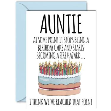 Imagem de Stuff4 Cartões de aniversário engraçados para tia - perigo de incêndio - cartão de aniversário de piada rude para tia de sobrinho, humor 30º 40º 50º 60º aniversário A5 A5 Aunty Cartões de felicitações
