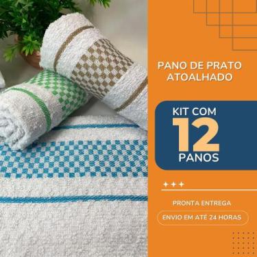 Imagem de Pano de Prato Kit 12 Peças 45X70 Atoalhado Ótima Absorção - BRK