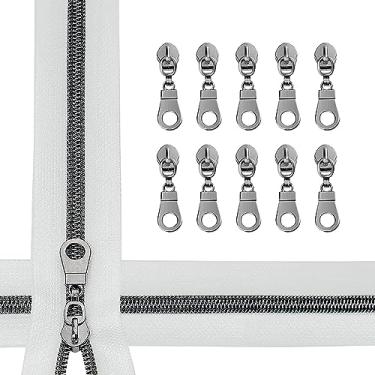 Imagem de zynzaoacs #5 Zíper Por Jarda Com Puxadores, Fita Branca Contínua (5 Jardas) E Puxadores De Bronze À Prova Ferrugem (10 Unidades), Zíperes A Granel Para Costura Bolsas Carteiras, Rolo Nylon Cortável