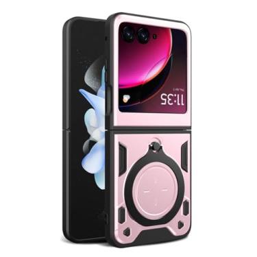 Imagem de FWYANZH Capa para Motorola Razr 60 Ultra/60, com suporte de anel giratório de 360°, capa fina de proteção contra quedas suporta sucção magnética de veículos, rosa, 60