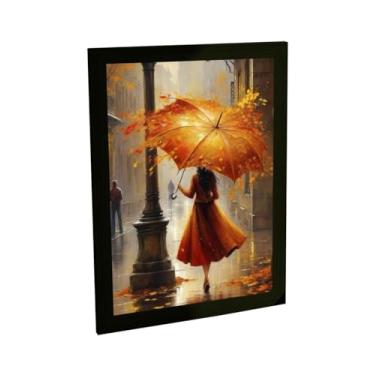 Imagem de Quadro Decorativo Mulher Guarda Chuva Laranja Ilustração Decoração Poster Quarto Sala