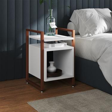 Imagem de Mesa De Cabeceira Industrial Marrocos Ferro Cobre E Tampo Branco