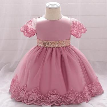 Imagem de Vestido feminino com renda cor rosa infantil festa  -Tamanho M 2 anos 