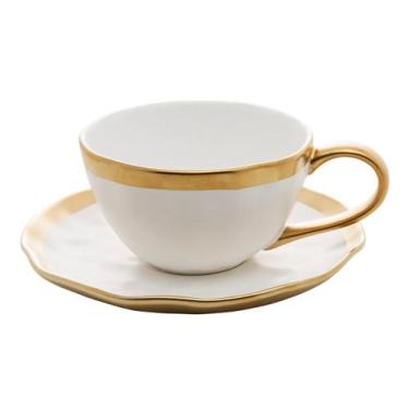 Imagem de Xícara De Chá Café Porcelana Borda Dourada Dubai 200ml Wolff
