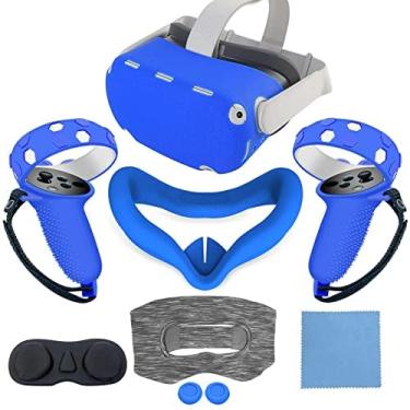 Imagem de JYMEGOVR for Oculus Quest 2 Silicone Cover, Protective Cover Accessories for Meta VR, Multi Colors Soft Shell Skin, Controller Grips & Face Cover Set (Blue)