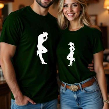 Imagem de Blusa Camiseta Casal Country Estampa Silhoeuta Casal Country Chapéu Bo