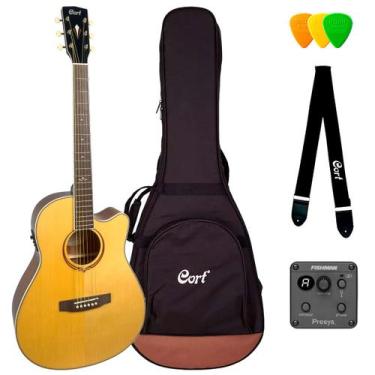 Imagem de Violão elétrico cort mini jumbo mj mfdx nat fishaman c/ bag