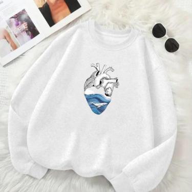 Imagem de Moletom Unissex Feminino Masculino GOLA CARECA Estamp Coração Baleia B