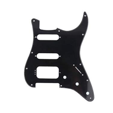 Imagem de Musiclily Pro 11 Furos Canto Redondo HSS Escudo Guitarra ST Pickguard para ST EUA/Mexicana com 4 Parafusos Humbucker para Montagem de Captadores Abertos, 1 Camada Preto Brilhante
