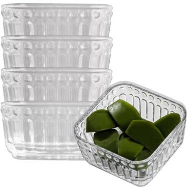 Imagem de Orkim Conjunto de tigelas de lanche de cereais de vidro transparente de 10 cm, 283 g, 4 peças, tigela vintage de sorvete de iogurte, prato de sobremesa de frutas em relevo, pratos de preparação