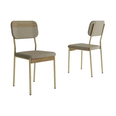 Imagem de Cadeira Sala de Jantar Valle 1755 Kit Un Dourado/Linho Bamboo/Courano Bamboo/Noce - Carraro