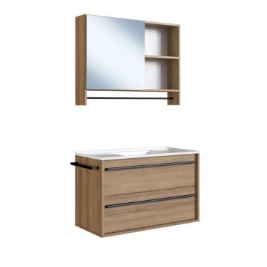Imagem de Gabinete Suspenso 80cm Mel Toalheiro Lavatorio e Espelheira Conjunto para Banheiro CJ8030.20M